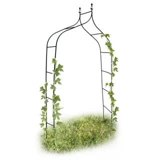 Relaxdays Relaxdays - 3 Arcos Jard&iacute;n Metal, Para Plantas, 240cm, Punta Con Flor De Lis Y Esferas, Puertas Enredaderas, Trepadoras, Verde