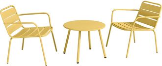 Vente-Unique Conjunto de jard&iacute;n de metal - 2 sillones bajos apilables y una mesa auxiliar - Amarillo mostaza - MIRMANDE de MYLIA