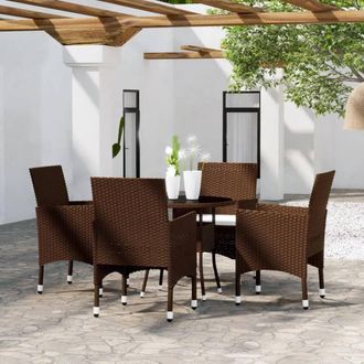 Berkfield Home 5 Piece Garden Bistro Set Poly Rattan & Tempered Glass Brown