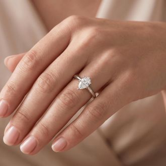 Pompeii3 1/3Ct Solitaire Pear Shape Diamond Engagement Ring in 14k White or Yellow Gold