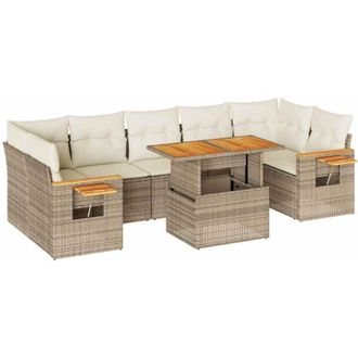 vidaXL Set Sof&aacute;s Jard&iacute;n Y Cojines 8 Pzas Rat&aacute;n Sint&eacute;tico Acacia Beige Vidaxl