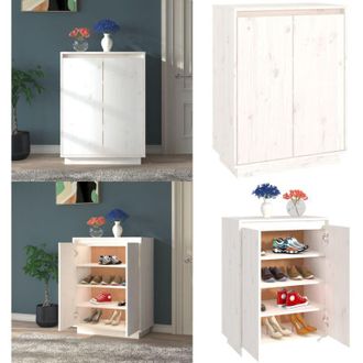 vidaXL Scarpiera Bianca 60x35x80 cm in Legno Massello di Pino - Scarpiera da interno - Scarpiera da parete