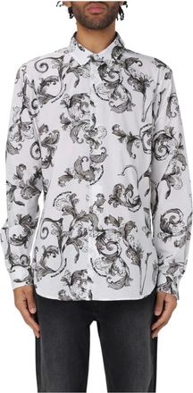 Versace Jeans Couture Overhemden, Heren, Wit, M, Katoen, Baroque Print Shirt