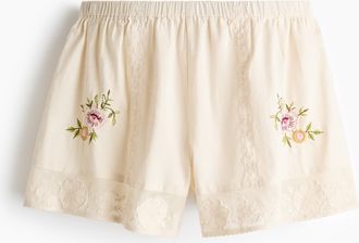 H&M Pyjamashorts aus Leinenmix - Hellbeige/Blumen