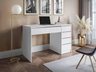Vente-Unique Desk With 5 Drawers - Gloss White - JENEMI