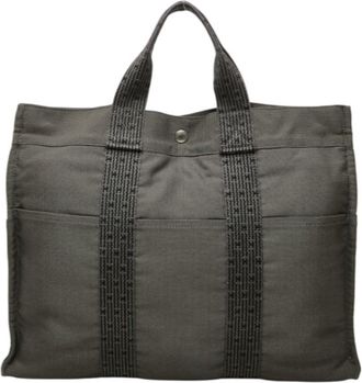 Herm&egrave;s Her Line Gray Nylon Polyester Handbag Tote Bag (Pre-Owned)