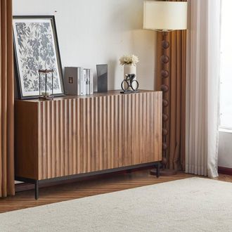 Merax Dark Oak Effect Sideboard Storage Cabinet with 3D Wave Doors in Walnut