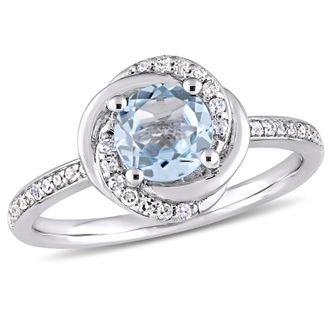 Mimi & Max Sky-Blue Topaz 1/6ct TW Diamond Spiral Ring 10k White Gold