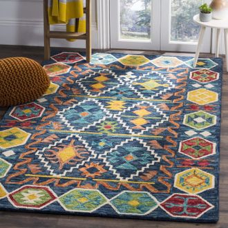 Safavieh Aspen Hand Made Area Rug, Navy / Gold Bohemian Style Non-Shedding