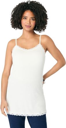 Roaman's Lace Trim Knit Cami With Adjustable Straps in White at Nordstrom, Size 32