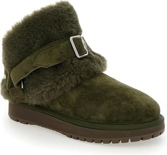 Burberry Womens Green Ankle Boots With Strap Suede And Shearling Sheep