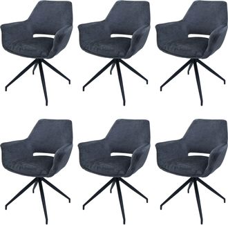 Hhg Nunca Usado] Juego De 6 Sillas De Comedor Hhg 745, Silla De Cocina Silla Con Reposabrazos, Posici&oacute;n Autom&aacute;tica Giratoria, Tela Met&aacute;lica Mvg, Gris Oscu
