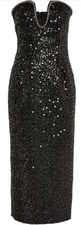 Self Portrait Self-Portrait Black Sequin-embellished Boucle Midi Dress Size S