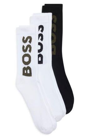BOSS 3-Pack Logo Ribbed Crew Socks in Open Miscellaneous at Nordstrom Rack, Size 7-13