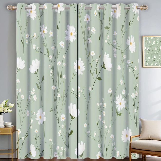 Generic Schönes Gänseblümchen Blickdicht Vorhänge Mintgrün Cartoon-Poster Verdunkelungsvorhänge Für Schlafzimmer Moderne Thermovorhang Fensterbehandlung Dekor ab 53,99 €