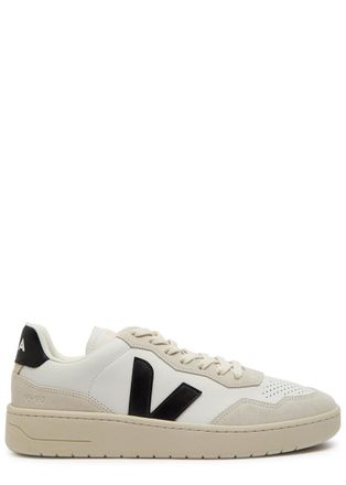 Veja V-90 Panelled Grained Leather Sneakers - White And Black - 43 (IT43 / UK9)