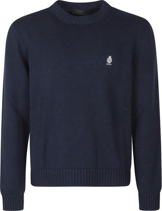 Prada Katoenen trui met ronde hals - Heren - Ronde hals truien - Blauw - S - Katoen - Truien & Vesten
