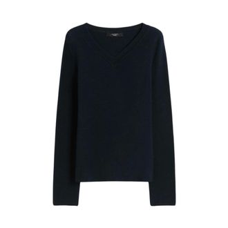 Max Mara Round-neck Knitwear, female, Blue, Size: XS Wkdago Knit