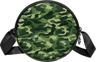 Generic Circle Crossbody Bag for Women, Camouflage Small Sling Bag Daypack with Zipper Adjustable Shoulder Straps Casual Ladies Girls Round Purse