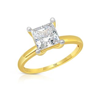 MAX + STONE 14k Yellow or White Gold 2 Carat Cubic Zirconia Princess Cut Engagement Ring