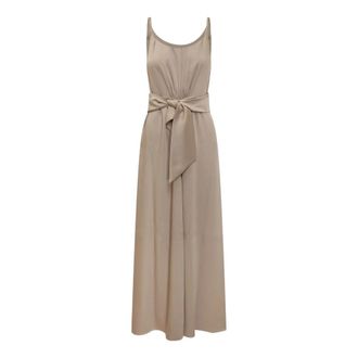 Emporio Armani Crepe Twill Jurk met Ceintuur - Dames - Maxi kleedjes - Beige - L - Polyester - Kleedjes
