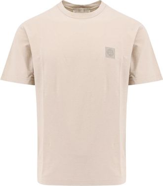 Stone Island Logo Katoenen T-shirt - Heren - T-shirts - Beige - L - Katoen - Tops