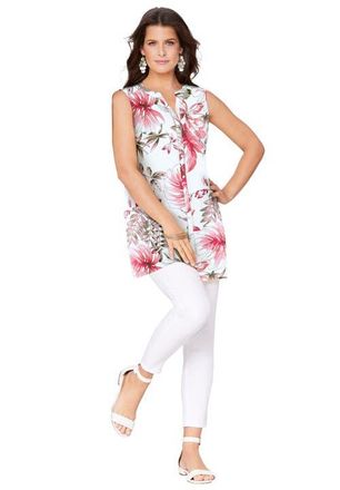 Roaman's Sleeveless Floral Big Shirt in White Coral Tropical at Nordstrom, Size 30