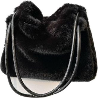 Generic Womens Plush Bags Plush Bag Womens Versatile Crossbody Edition Single Casual Shoulder Tote(Black)