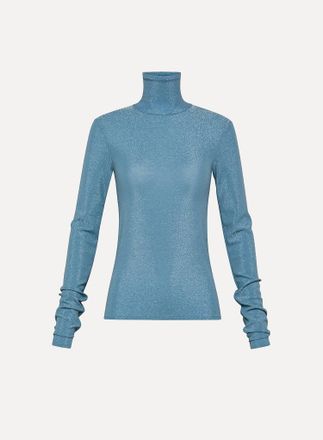 Forte_Forte Womens Lurex Turtleneck T-Shirt In Blue