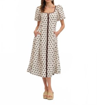 Entro Short Puff Sleeve Polka Dot Midi Dress In Espresso