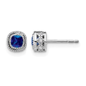 Diamond2Deal 10k White Gold Cushion Sapphire and Diamond Stud Earrings