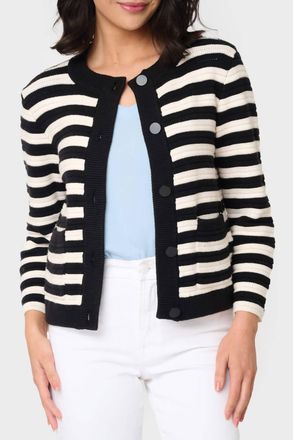 Sanctuary Knitted Jacket In Chalk And Black Stripe