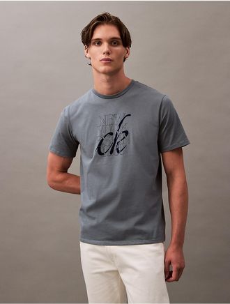 Calvin Klein Jeans Calvin Klein Mens Script Logo Graphic Classic Crewneck T-Shirt - Grey - XS