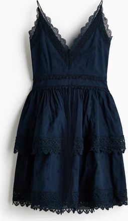 H&M Lace-trimmed Cotton Dress in Dark Blue at Nordstrom, Size X-Small