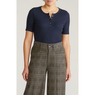 Universal Standard Stove Pipe Cotton Rib Henley in Navy Blue at Nordstrom, Size Xl