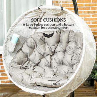 OUTSUNNY Hanging Egg Chair Outdoor Indoor Swing Chair - Folding Basket - Sand brown | TJ Hughes