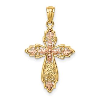 Diamond2Deal 14k Two-tone Gold Cross Pendant
