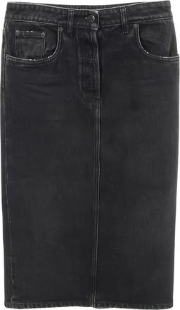 Prada Gonna midi denim con logo - Nero