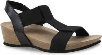 Munro Georgette T-Strap Wedge Sandal - Multiple Widths Available in Black Combo at Nordstrom, Size 10.5