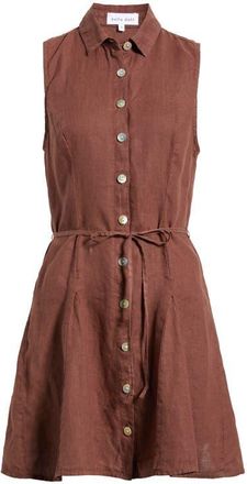Bella Dahl Sleeveless Tie Waist Linen Minidress in Sea Glass Brown at Nordstrom, Size X-Small