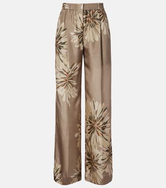 Brunello Cucinelli Pantaloni a gamba larga in pong&eacute; di seta