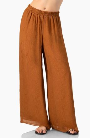 Ivonne Airy Wide-Leg Elastic Waist Pants in Brown at Nordstrom, Size 14