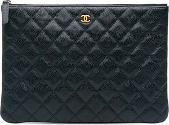 Chanel Pre-owned Womens Quilted Leather Clutch Bag - Black - One Size