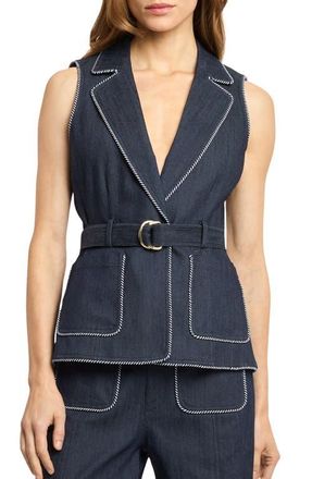 Cinq &agrave; Sept Andrea Whipstitch Trim Denim Vest in Indigo at Nordstrom, Size 14