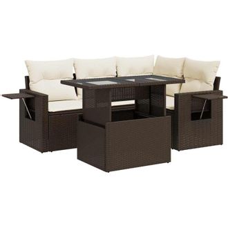 vidaXL Set Comedor De Jard&iacute;n 5 Piezas Y Cojines Rat&aacute;n Sint&eacute;tico Marr&oacute;n Vidaxl