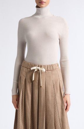Moncler Fitted Rib Virgin Wool Turtleneck Sweater in White at Nordstrom, Size X-Small