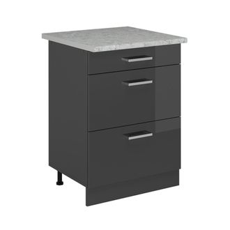 Vicco Mueble Bajo De Cocina R-line, Antracita Alto Brillo, 60 Cm Et M&aacute;rmol