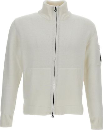 C.P. Company White Cotton Zipped Cardigan