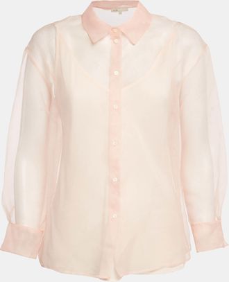Maje Peach/orange Organza Button Front Long Sleeve Shirt