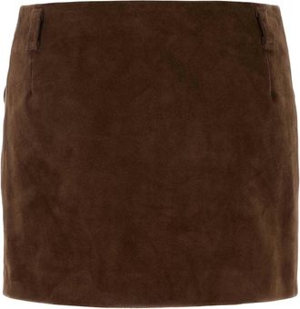 Marni Womens Suede Block-Stripe Mini Skirt Brown Bovine Leather
